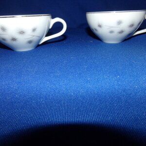 Vintage Creative Platinum Star Burst China Tea Cups - Set of 2